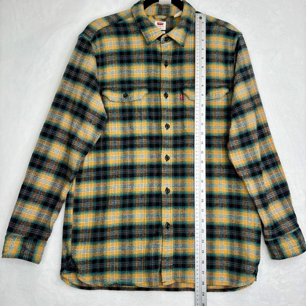 Levi's Relaxed‎ Fit Plaid Flannel Shirt Yellow Black Green Mens Medium Western
